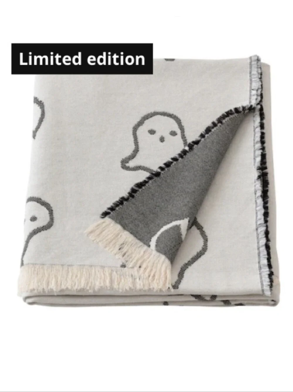 KUSTFYR Ghost Throw, white/black, 51x67 